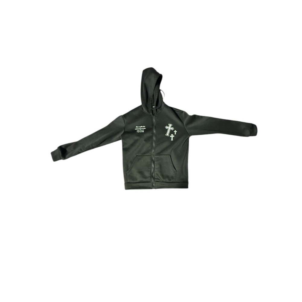 Men's MANFINITY Black Full Zip Hoodie M with White Crosses #511